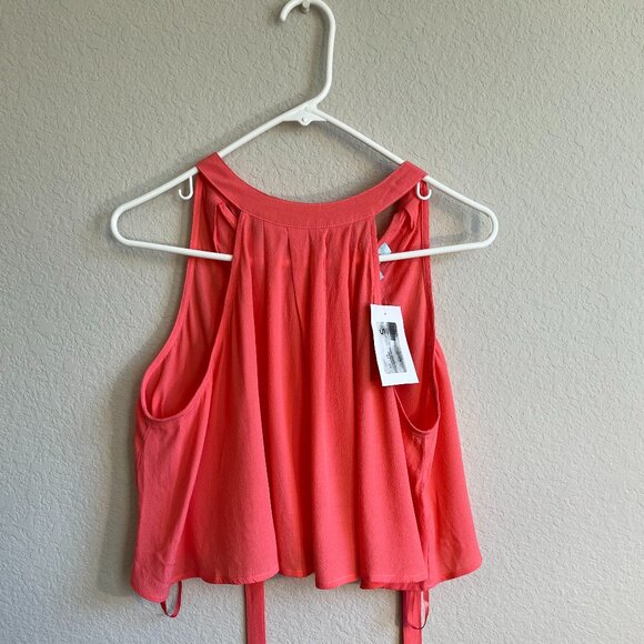 NWT She + Sky Halter Top Womens Coral Cotton Blend Pleated Swing Crop Top Size S - Picture 2 of 10